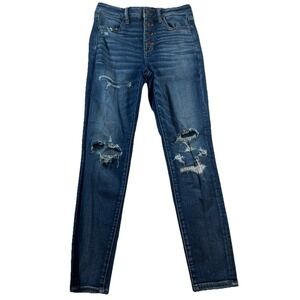 American Eagle Womens 8 Short‎ Stretch Hi Rise Jegging Distressed Button Fly 🦅